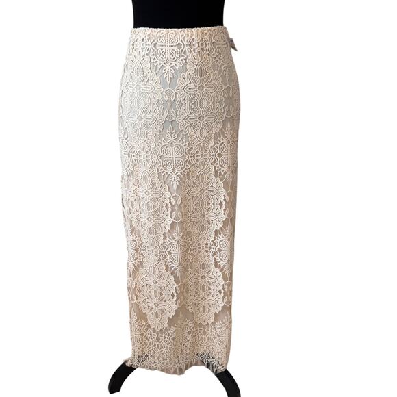 New PARKER Cream Slit-Back Lace Waist Maxi Skirt Size 4 - Picture 4 of 7